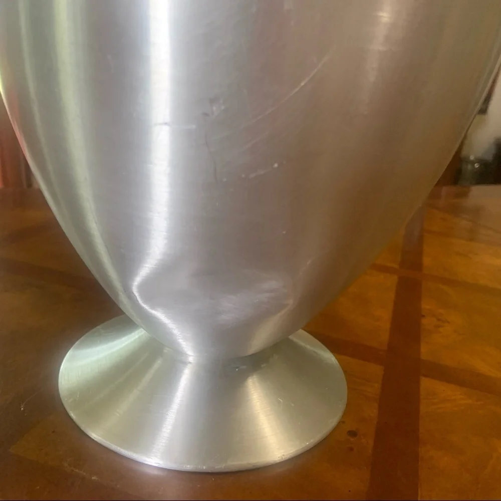 Vintage Mid Century Modern Brushed Stainless Steel Ice Bucket & Strainer
